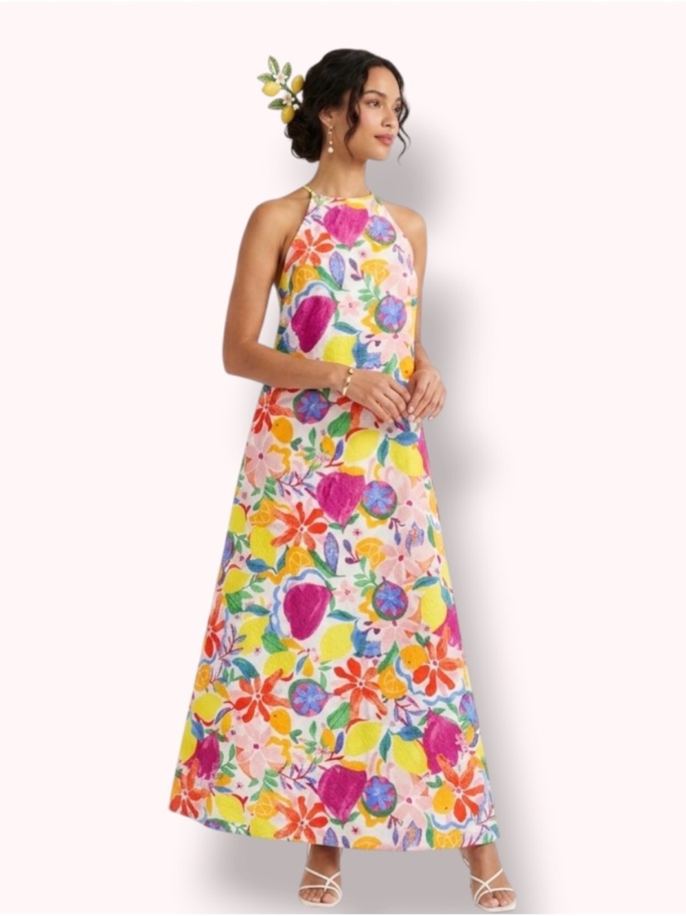 Fore Bright Floral Halter Elegant Maxi Dress in Multi-Color